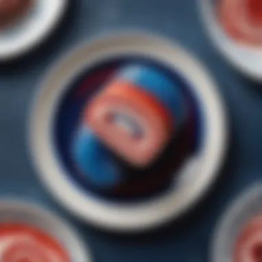 A Vibrant Red White and Blue Jelly Roll A vibrant Red White and Blue Jelly Roll on a decorative plate