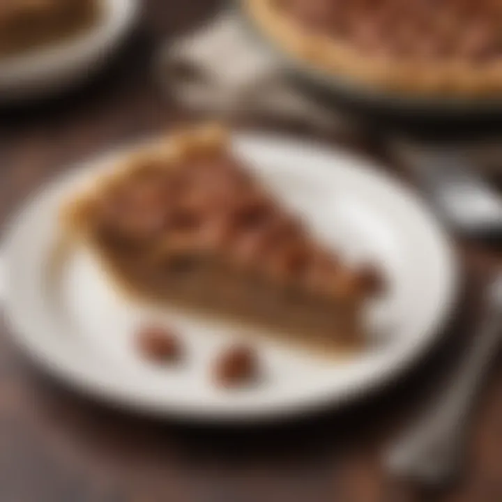 A delectable slice of ketogenic pecan pie showcasing its rich texture and glossy filling