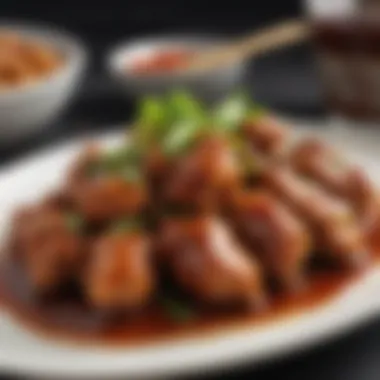 Plated General Tso Chicken with Signature Sauce A beautifully plated dish of General Tso Chicken highlighting the sauce's rich color.
