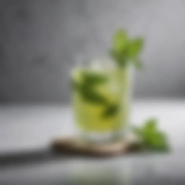 Elegant matcha vodka cocktail garnished with fresh mint leaves