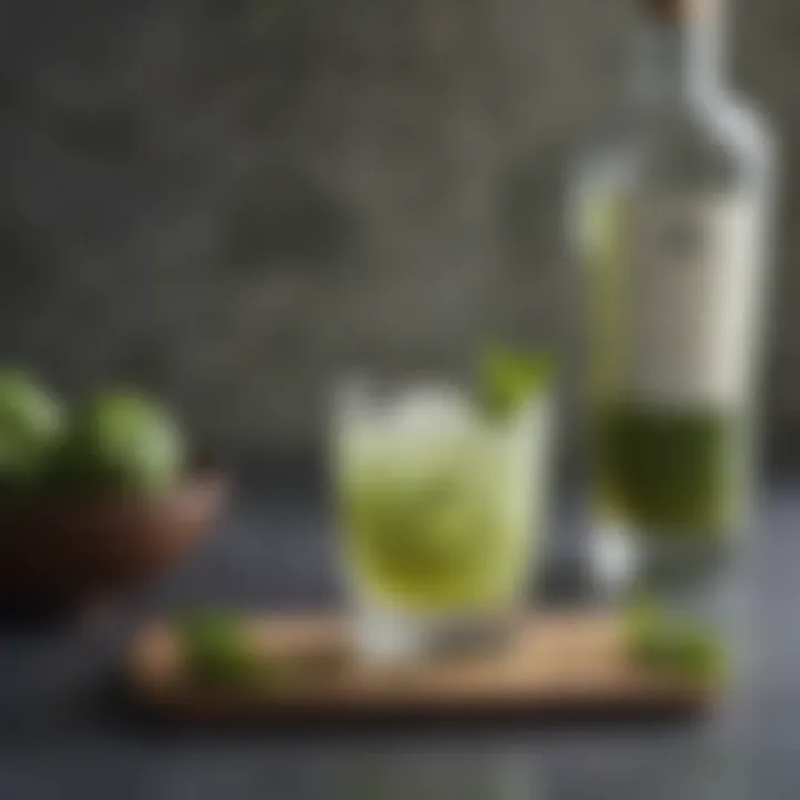 Stylish cocktail glass featuring matcha vodka drink with a unique twist