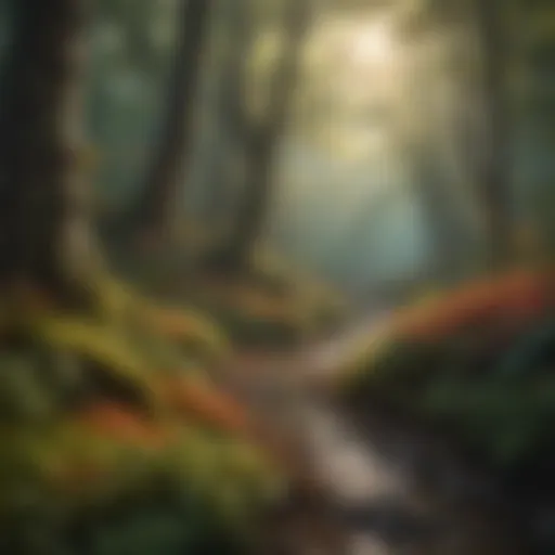 A mystical forest with vibrant colors symbolizing spiritual journeys