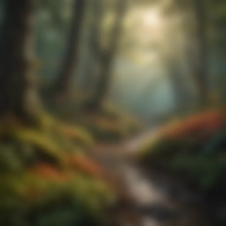 A mystical forest with vibrant colors symbolizing spiritual journeys