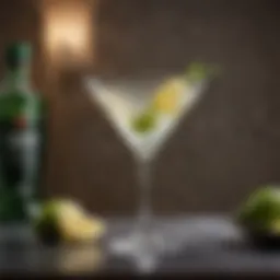Elegant Tanqueray Martini in a crystal glass with a twist of lemon