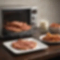 Microwave bacon setup with plates and paper towels