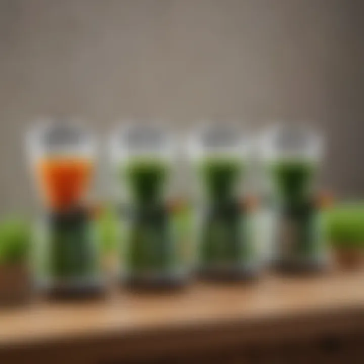 Comparison of different wheatgrass juicers lined up for evaluation