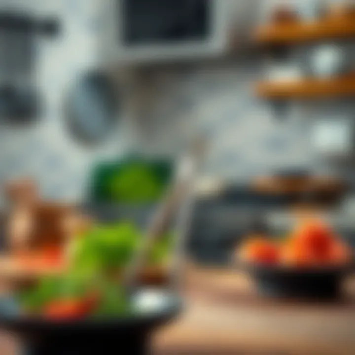 Elegance in Culinary Tools Elegant design of long skinny tongs against a rustic kitchen backdrop