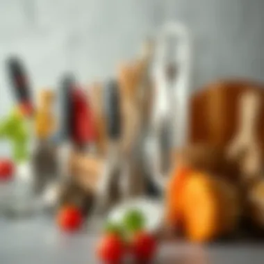 Diversity of Culinary Instruments Variety of long skinny tongs displayed alongside various kitchen utensils