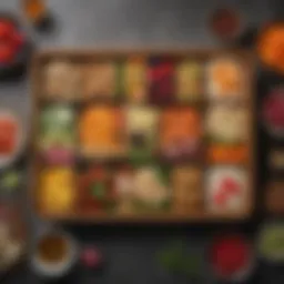 An elegant bento kit featuring a variety of colorful ingredients.