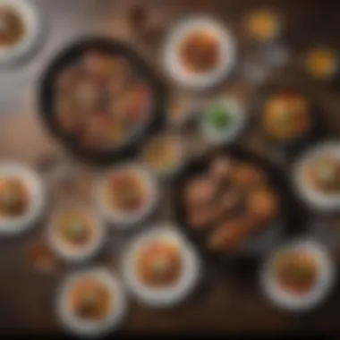Diverse Culinary Creations with Grill Saute Pans An elegantly arranged table featuring a variety of dishes made using grill saute pans.