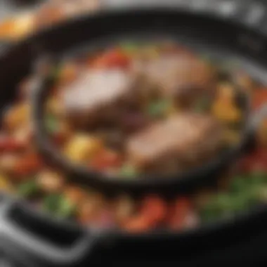 Vibrant Presentation of Grill Saute Pan Dish A beautifully plated dish highlighting the vibrant colors achieved with grill saute pan cooking.