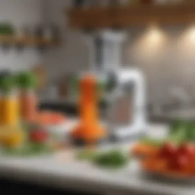 Culinary Workspace with Oxo Spiralizer A culinary workspace featuring the Oxo spiralizer with fresh produce