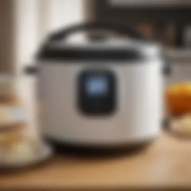 A sleek rice cooker showcasing its digital interface and features.