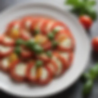 An elegant Caprese salad featuring ripe tomatoes, mozzarella, and basil