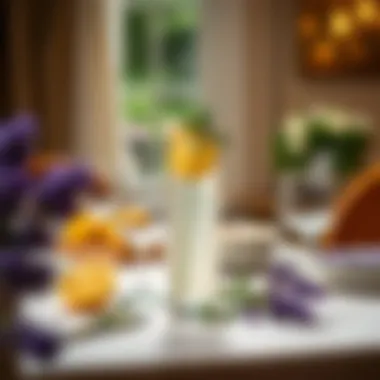 A beautifully styled table setting featuring lavender lemonade and fresh herbs