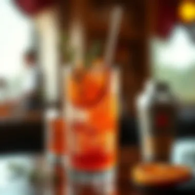 Refreshing Rosé Spritz with Herbs and Citrus A close-up of a refreshing rosé spritz cocktail with herbs and citrus garnishes.