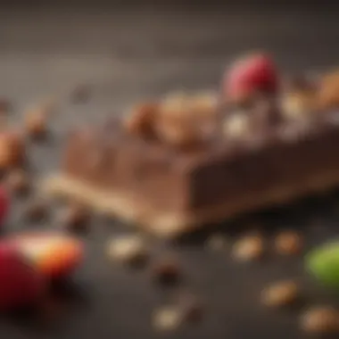 Delicious Vegan Chocolate Bar Close-up of a delicious vegan chocolate bar with nuts and fruits.