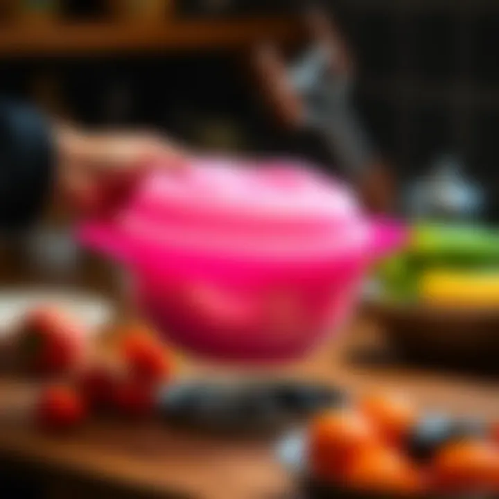 Tupperware strainer in action, highlighting its efficiency during food preparation