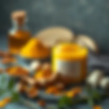 Natural Skincare Ingredients A serene depiction of a skincare arrangement with turmeric and natural ingredients