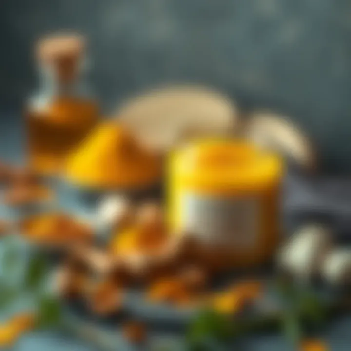 Natural Skincare Ingredients A serene depiction of a skincare arrangement with turmeric and natural ingredients