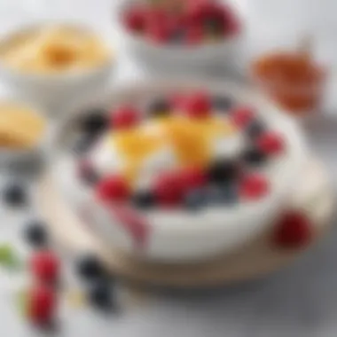 Greek Yogurt with Berries and Honey A luscious bowl of Greek yogurt topped with fresh berries and honey.