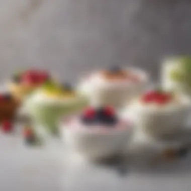 A variety of plant-based yogurt alternatives displayed in elegant bowls.