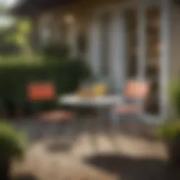 Charming outdoor setting featuring a small patio table with two stylish chairs