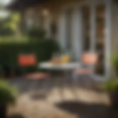 Charming Outdoor Setting Charming outdoor setting featuring a small patio table with two stylish chairs