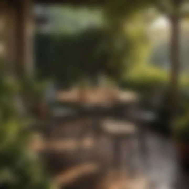 Cozy dining experience at a small patio table with two chairs surrounded by greenery