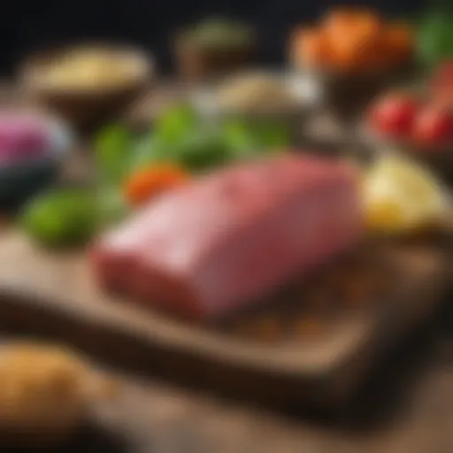 Colorful plant-based tuna alternatives displayed on a rustic table