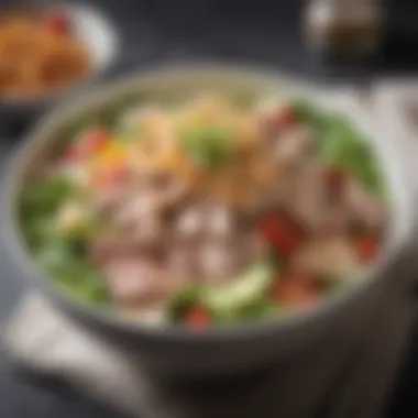 Delicious Vegan Tuna Salad Presentation A delicious vegan tuna salad served in an elegant bowl