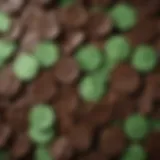 A close-up of Andes mint baking chips showcasing their vibrant green and rich chocolate hues.