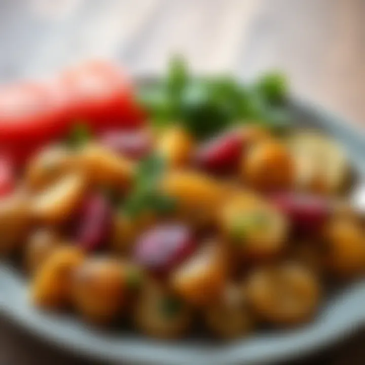Elegant Plate of Mediterranean Potatoes An elegant plate showcasing Mediterranean potatoes alongside colorful vegetables