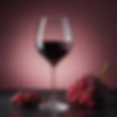 A glass of rich non-alcoholic red wine with a deep hue, showcasing its vibrant color and clarity.