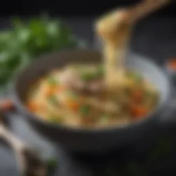 A bowl of zero carb noodles garnished with fresh herbs and vegetables