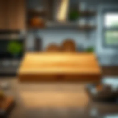 Demonstration of a polished extra large maple cutting board in a kitchen setting