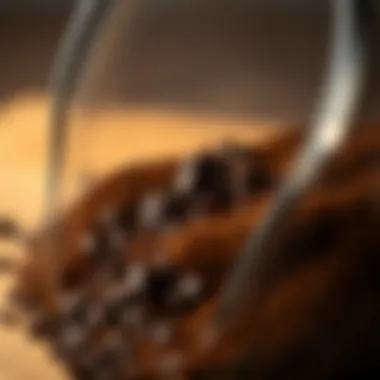 Close-up of coffee grounds for filterless pour over