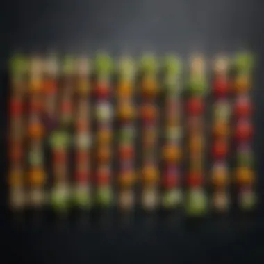 Artistic Vegetable Skewers Vibrant vegetable skewers arranged artistically