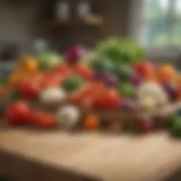 Assorted fresh vegetables on a wooden table
