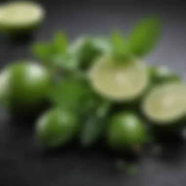 Close-up of fresh mint and limes, essential ingredients for mojitos