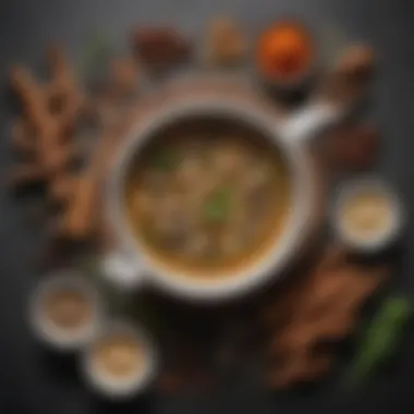Essential Spices and Herbs for Flavor An array of spices and herbs used in mushroom soup
