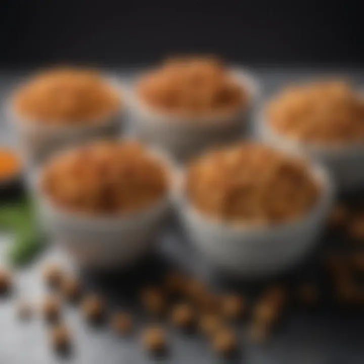 An assortment of roasted chickpeas and nuts in decorative bowls