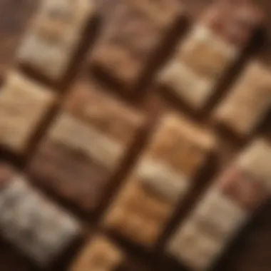 A variety of protein bars with different flavors displayed on a wooden table