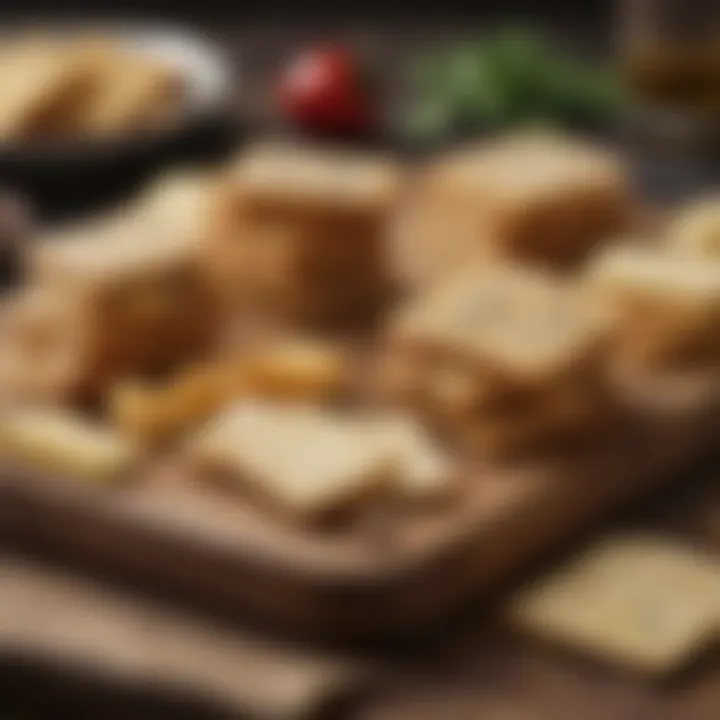 An elegant spread of whole grain crackers with various cheese selections