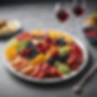 Versatile Gourmet Platter with Non-Sugary Fruits A gourmet platter incorporating non-sugary fruits, highlighting their versatility in fine dining.