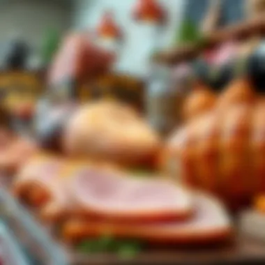 Varieties of Ham Displayed Varieties of ham on display
