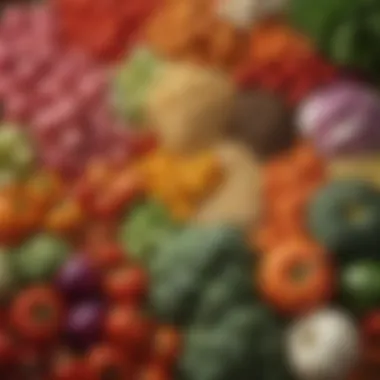 Vibrant Vegetable Display A colorful array of fresh vegetables and grains arranged elegantly