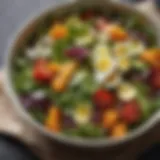 A vibrant salad bowl with fresh greens and colorful vegetables