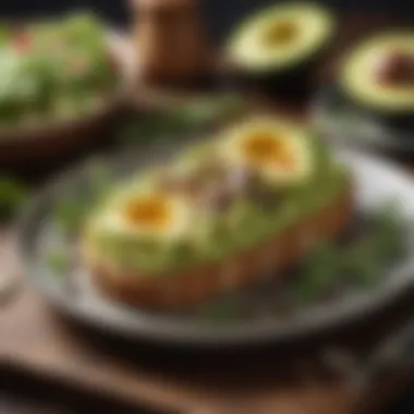 Savory Avocado Toast Masterpiece An elegant plate of avocado toast garnished with seeds and herbs