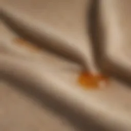 Close-up view of a grease stain on fabric